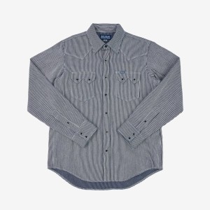 Iron Heart IHSH-365  8oz Herringbone Hickory Stripe Sawtooth Western Shirt - Indigo