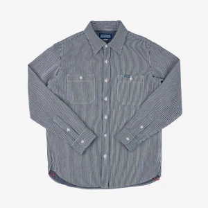 Iron Heart IHSH-366  8oz Herringbone Hickory Stripe Work Shirt - Indigo