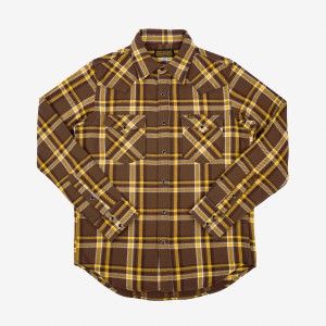 Iron Heart IHSH-372-BRN Ultra Heavy Flannel Crazy Check Western Shirt - Brown