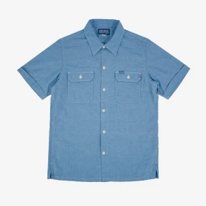Iron Heart IHSH-388-BLU 4oz Selvedge Short Sleeved Summer Shirt - Blue