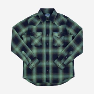 Iron Heart IHSH-348-GRN 9oz Selvedge Ombré Check Western Shirt