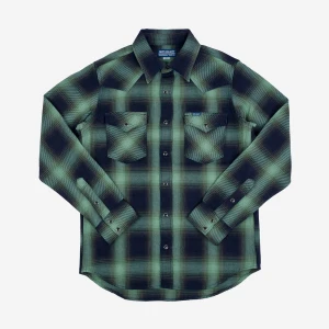 Iron Heart IHSH-348-GRN 9oz Selvedge Ombré Check Western Shirt