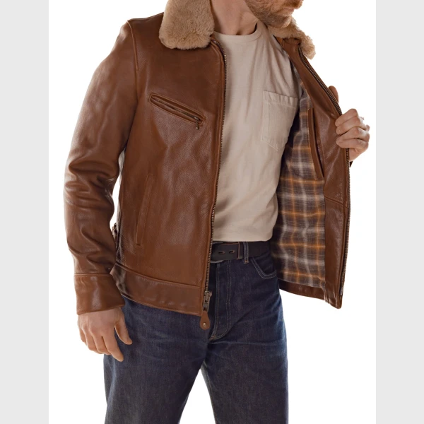 Schott - 596 Antique Cowhide Rancher Jacket with Sheepskin Collar - Image 3