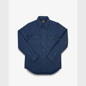 Iron Heart IHSH-401-NAV 12oz Ultra Heavy Flannel Chalk Stripe Western Shirt