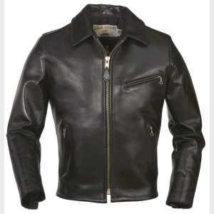 Schott 689H Classic Horsehide Black Racer Motorcycle Leather Jacket with Spread Collar